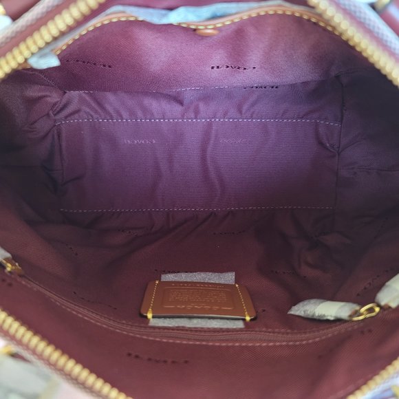 COACH Elise Badge Satchel In Jacquard & Refined Leather- Wine Multi $245⭐ - Picture 13 of 16